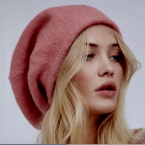 Free People Accessories - Free People Wool Bisous Slouchy Beret Hat Mauve One Size
